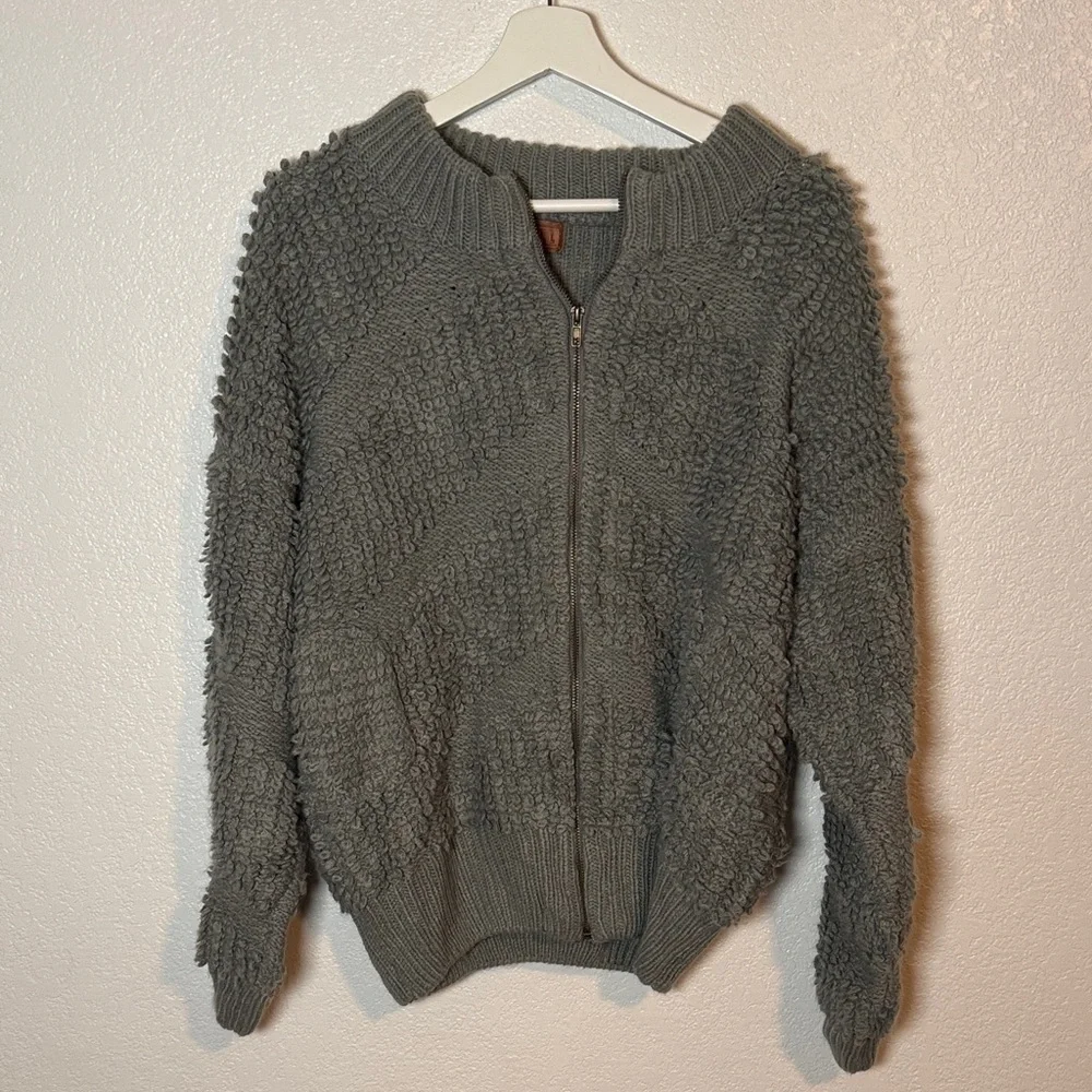 Anthropologie POL Gray Loop Knit Full Zip Cardigan Sweater Size Large